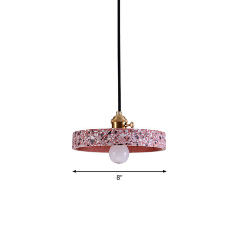 Terrazzo Single Simplicity Pendant Lamp: Round Bedside Hanging Light Fixture With Rotary Switch