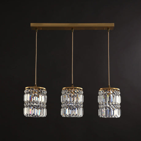 Minimalist Gold Pendant Light Fixture - Crystal Cylindrical Multi For Dining Room