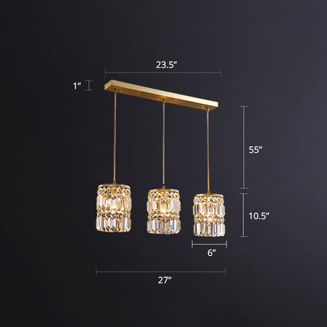 Minimalist Gold Pendant Light Fixture - Crystal Cylindrical Multi For Dining Room