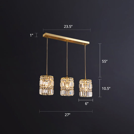 Minimalist Gold Pendant Light Fixture - Crystal Cylindrical Multi For Dining Room