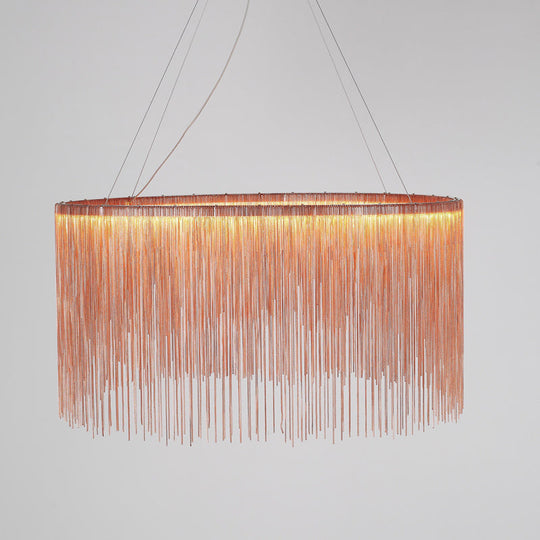 Led Chain Fringe Chandelier - Modern Metal Pendant Light For Living Room Rose Gold / 15.5’