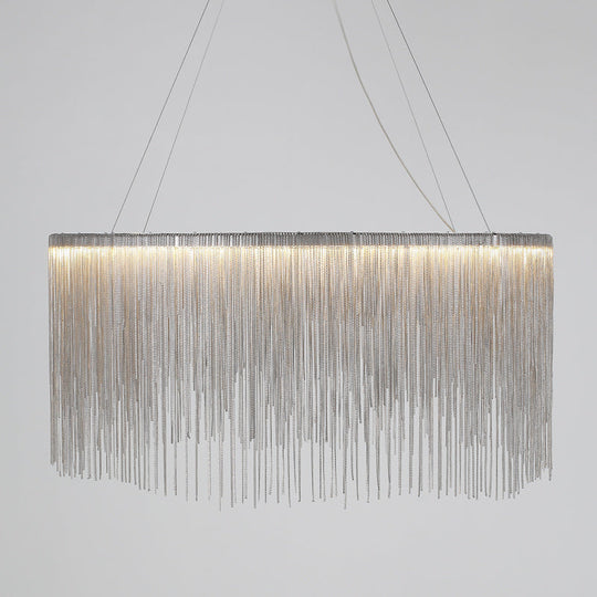 Led Chain Fringe Chandelier - Modern Metal Pendant Light For Living Room Silver / 15.5’