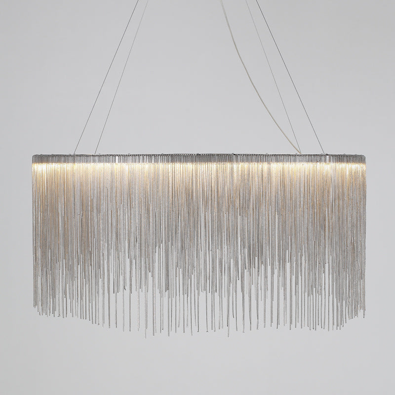 Led Chain Fringe Chandelier - Minimalistic Metal Pendant Light For Living Room Silver / 15.5