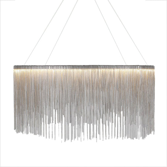 Led Chain Fringe Chandelier - Minimalistic Metal Pendant Light For Living Room