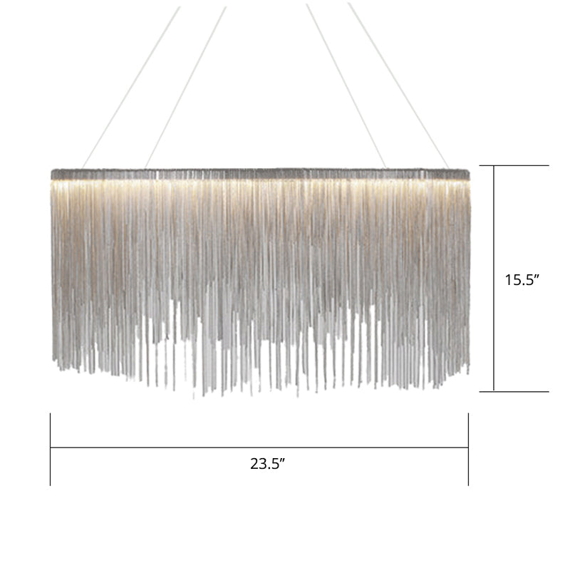 Led Chain Fringe Chandelier - Minimalistic Metal Pendant Light For Living Room