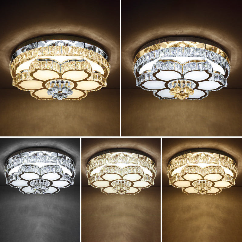 Modern White Led Crystal Flower Ceiling Light For Living Room With Flush Mount Design / 19.5’