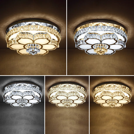 Modern White Led Crystal Flower Ceiling Light For Living Room With Flush Mount Design / 23.5