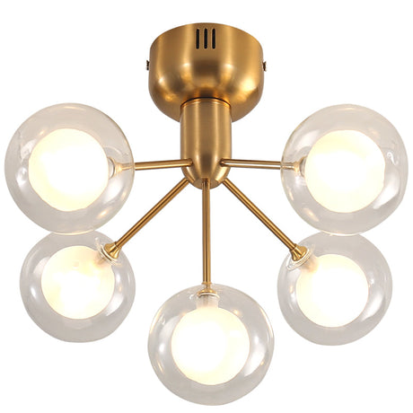 Minimalistic 5-Head Clear And Frosted Glass Molecule Ceiling Fixture For Corridor Lighting