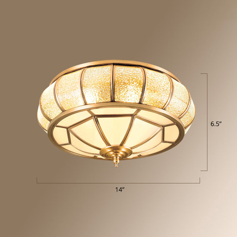 Gold Round Textured Glass Flush Ceiling Light For Traditional Bedroom – Elegant Flushmount Lighting