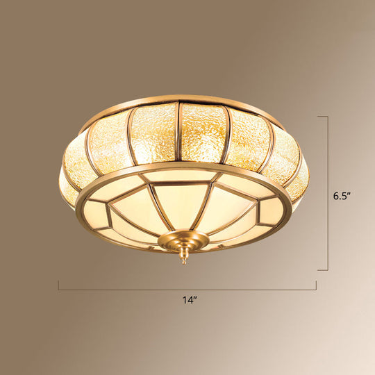Gold Round Textured Glass Flush Ceiling Light For Traditional Bedroom – Elegant Flushmount Lighting