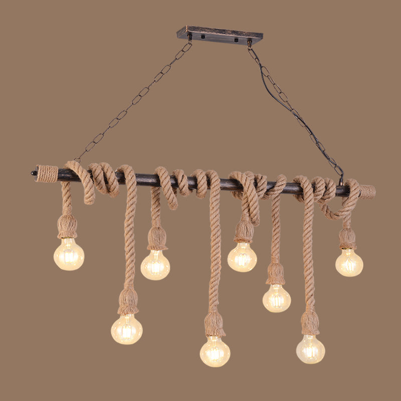Farmhouse Exposed Bulb Pendant Light With Wood Hemp Rope - Ideal For Restaurants 8 /