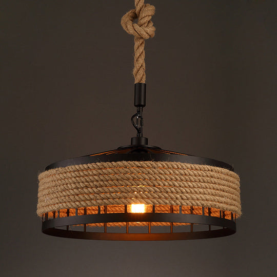 Rustic Hand-Twisted Rope Pendant Light In Black-Brown Finish - 1 Bulb For Restaurants Black / 8’
