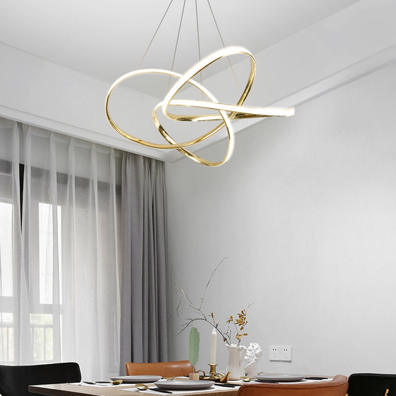 Gold Plated Pendant Chandelier: Minimalistic Metal Led Suspension Light For Restaurants