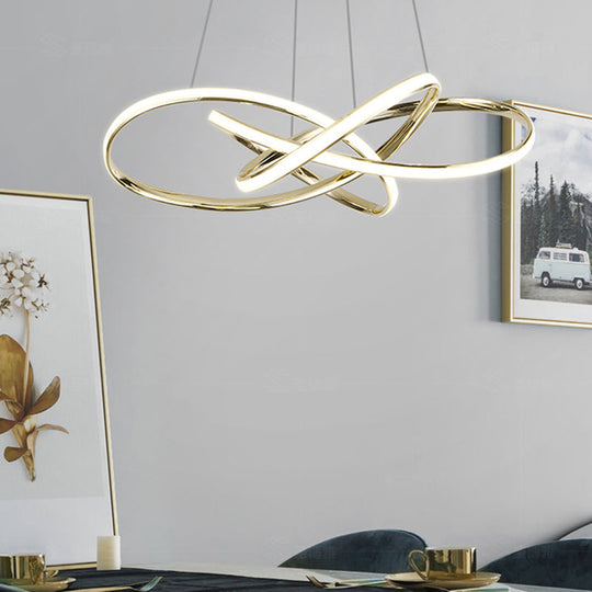 Gold Plated Pendant Chandelier: Minimalistic Metal Led Suspension Light For Restaurants