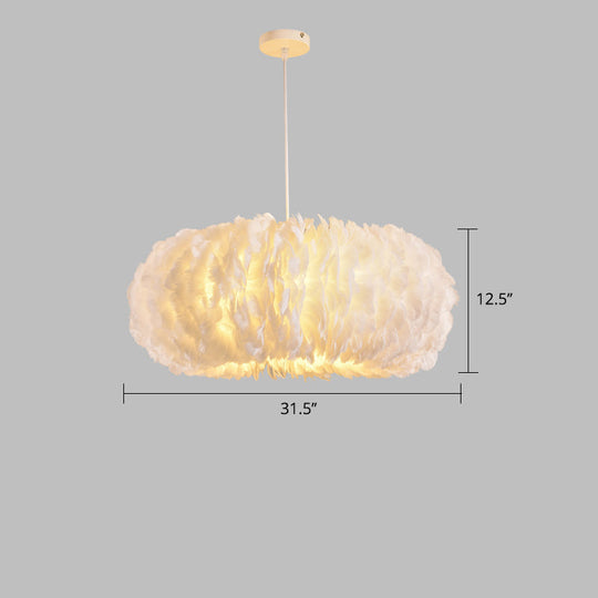 White Feather Donut Pendant Lamp For Bedroom Ceiling
