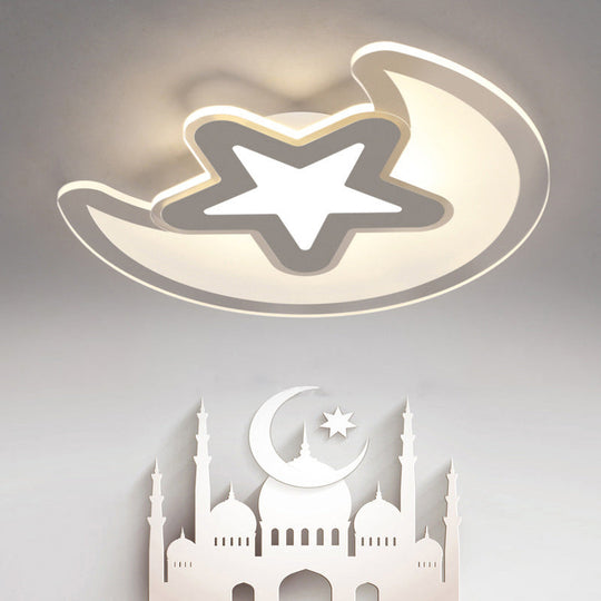 Crescent And Star Led Cartoon Ceiling Light For Childrens Room In White / 16.5 Inner Warm Outer
