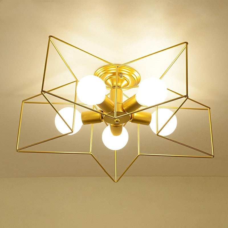 Modern Nordic Star Cage Ceiling Fixture - 5 - Light Metal Flush Mount For Living Room