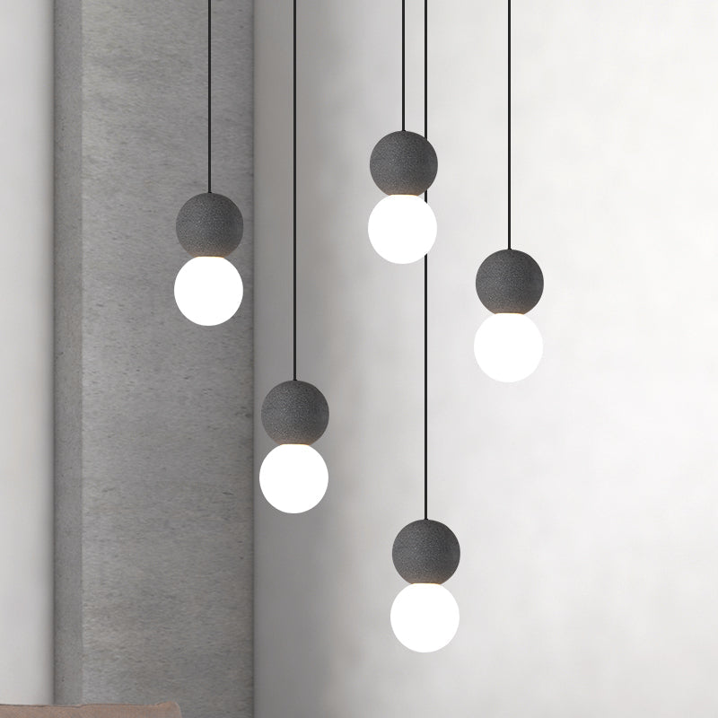Gourd Shaped Terrazzo Hanging Lamp With Opal Glass Shade