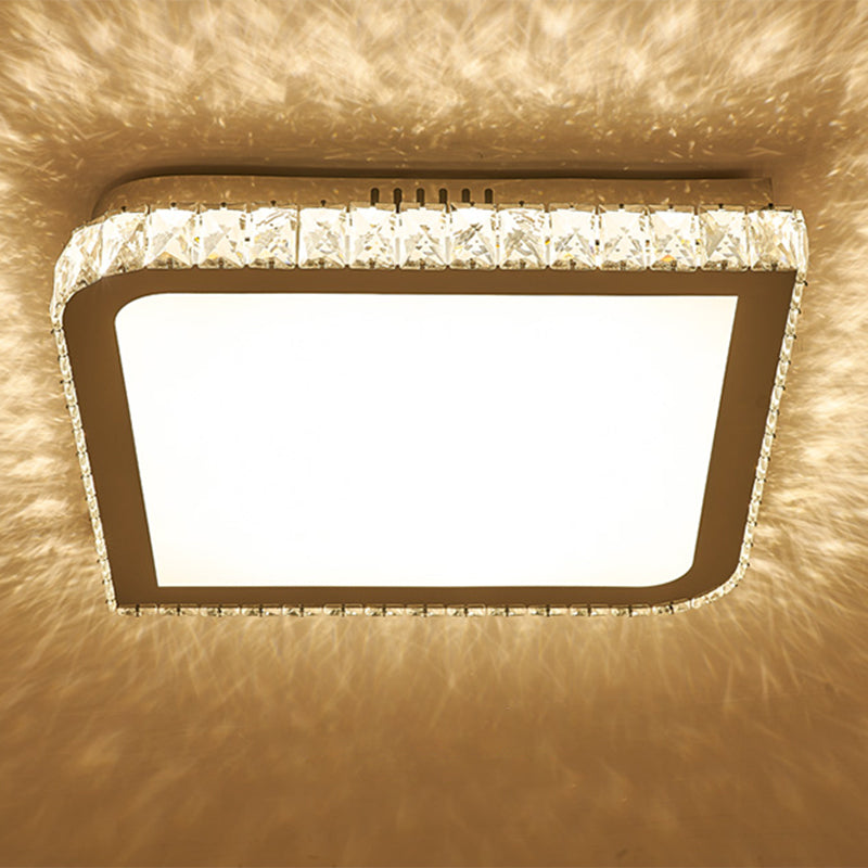 Prismatic K9 Crystal Ceiling Light: Elegant White Flush Mount Led For Bedroom / Small Square