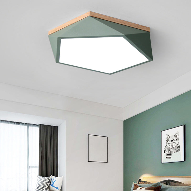 Minimalist Metal Pentagon Flush Mount Led Ceiling Light Green / 16 White