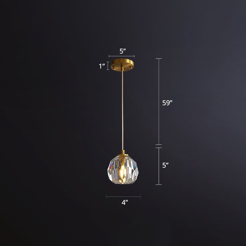 Gold Crystal Pendant Lamp: Simple & Elegant Ceiling Light For Bedside Or Any Room - 1 Clear-Cut Bulb