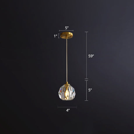 Gold Crystal Pendant Lamp: Simple & Elegant Ceiling Light For Bedside Or Any Room - 1 Clear-Cut Bulb