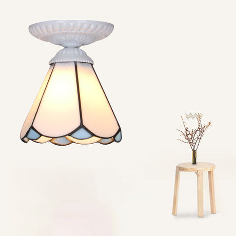 Vintage Handcrafted Stained Glass Ceiling Light With Single Flower Design For Aisle White /