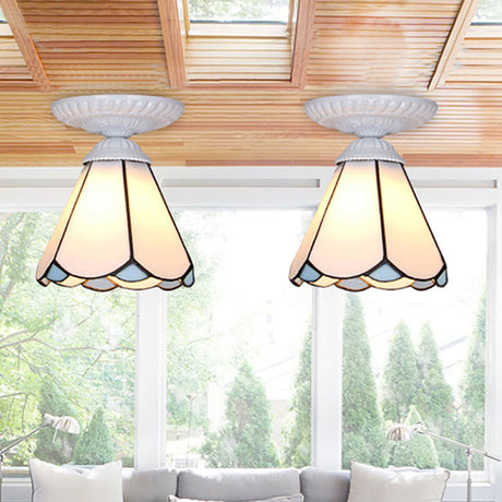 Vintage Handcrafted Stained Glass Ceiling Light With Single Flower Design For Aisle