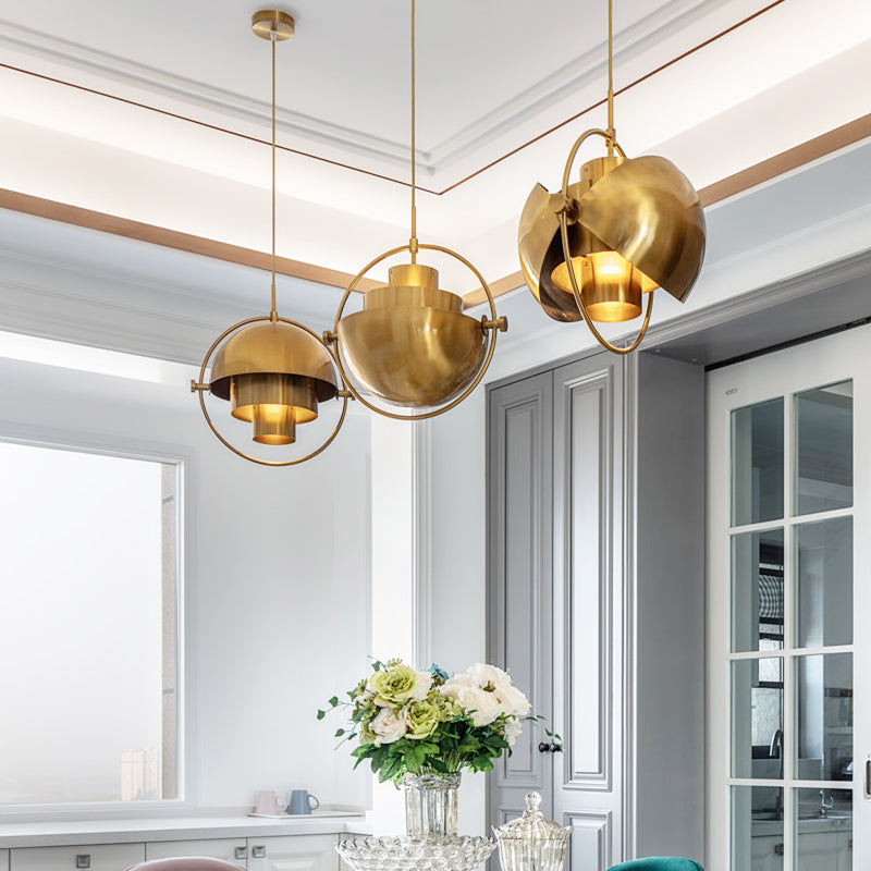 Modern Metal Pendant Light For Restaurants: Rollover Quart-Sphere Design