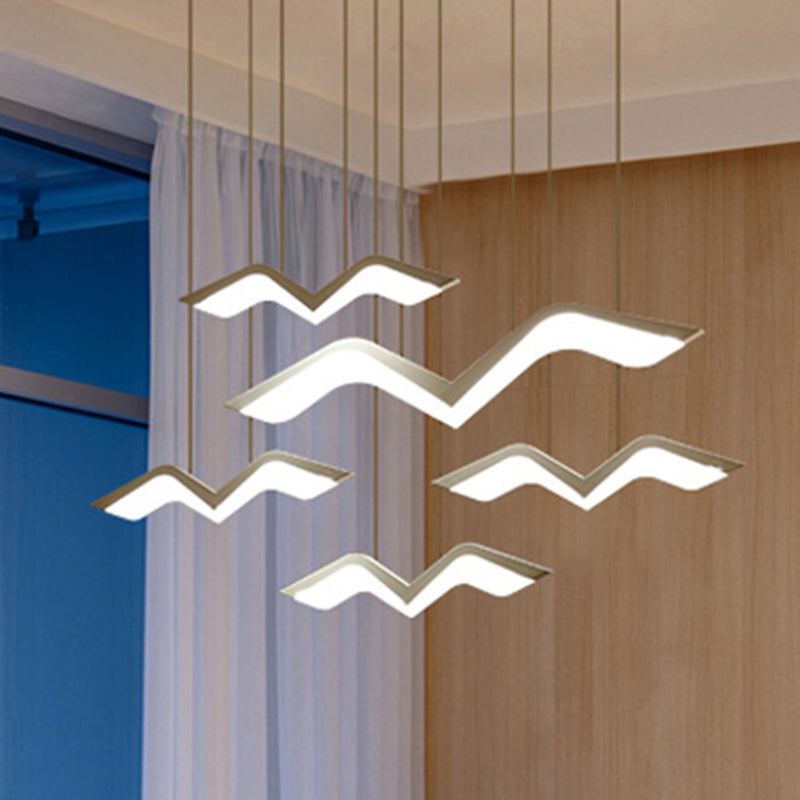 Seagull Multi Light Pendant: Sleek Acrylic Shade Led Hanging Lamp In White (2/3/4/5 Seater) 5 / Warm
