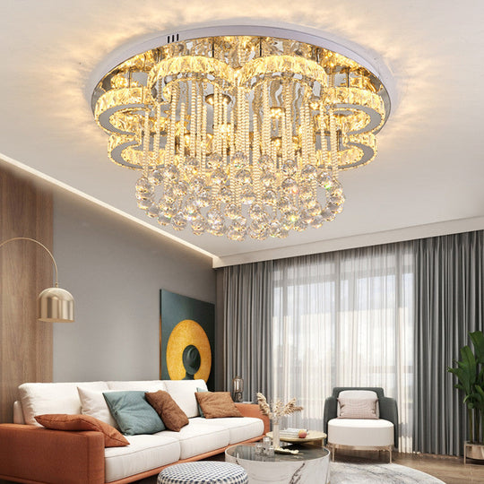 Chrome Led Flower Ceiling Light: Modern Clear Crystal Flush Fixture For Living Room