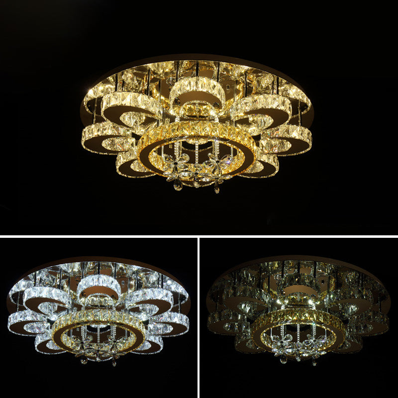 Chrome Led Flower Ceiling Light: Modern Clear Crystal Flush Fixture For Living Room / 31.5’