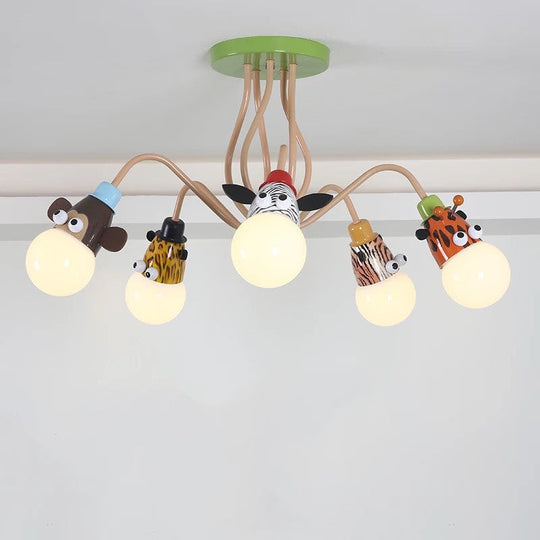 Semi Flush Cartoon Metal Orange Ceiling Light With Animal - Friendly Exposed Bulb Fixture 5 /