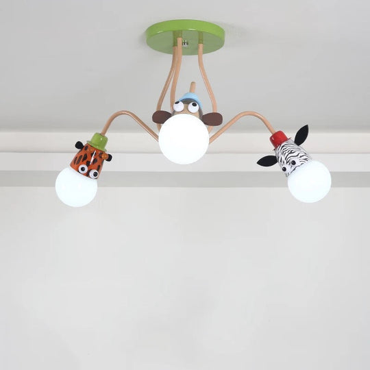 Semi Flush Cartoon Metal Orange Ceiling Light With Animal - Friendly Exposed Bulb Fixture 3 /