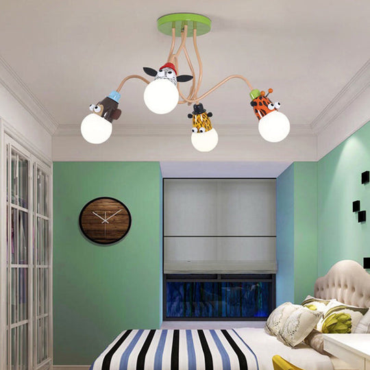 Semi Flush Cartoon Metal Orange Ceiling Light With Animal - Friendly Exposed Bulb Fixture