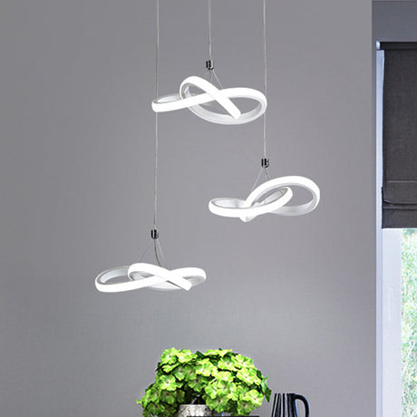 Led Acrylic Twisting Island Pendant Ceiling Light With 3/4-Head Warm/White 3 / White Warm