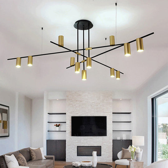 Modern Black And Gold Chandelier With Cross Arm Design – Stylish Living Room Hanging Light