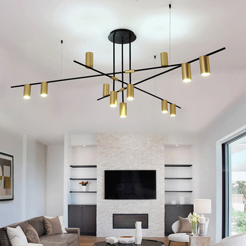 Postmodern Metal Cross Arm Chandelier In Black And Gold - Elegant Living Room Spotlight