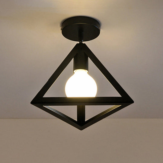Iron Caged Flush Mount Ceiling Lamp - Industrial Style With 1 - Bulb Black / Triangle