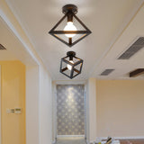 Iron Caged Flush Mount Ceiling Lamp - Industrial Style With 1-Bulb Black