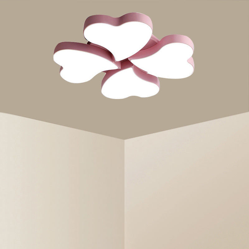 Nordic Style Led Ceiling Lamp - Clover Shaped Flush Mount Light Fixture Pink / White Loving Heart