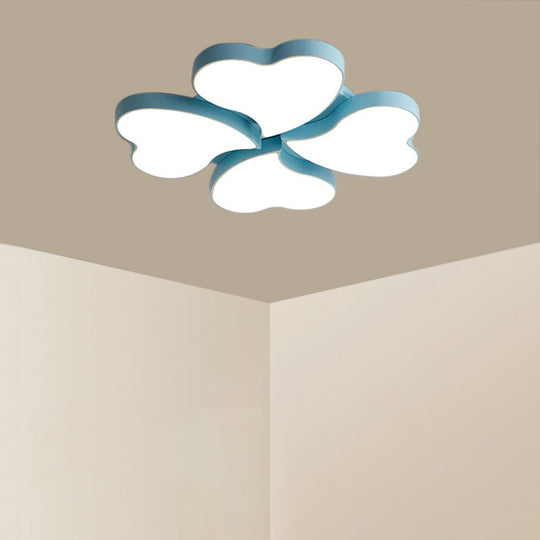 Nordic Style Led Ceiling Lamp - Clover Shaped Flush Mount Light Fixture Blue / White Loving Heart