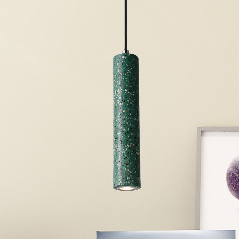 Nordic Concrete Tube Pendant Lighting - 1 Light Black/White/Yellow Suspension Green