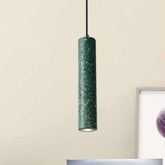 Nordic Concrete Tube Pendant Lighting - 1 Light Black/White/Yellow Suspension Green