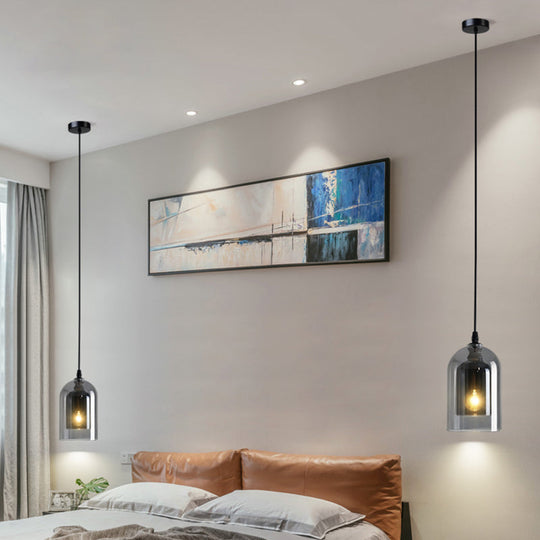 Postmodern Blown Glass Pendant Light - Dual Cloche Shape 1 Head Suspension Bedroom Lighting