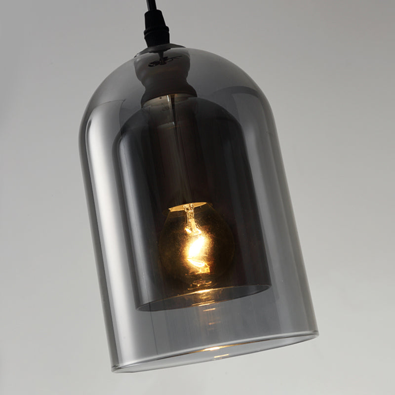 Postmodern Blown Glass Pendant Light - Dual Cloche Shape 1 Head Suspension Bedroom Lighting