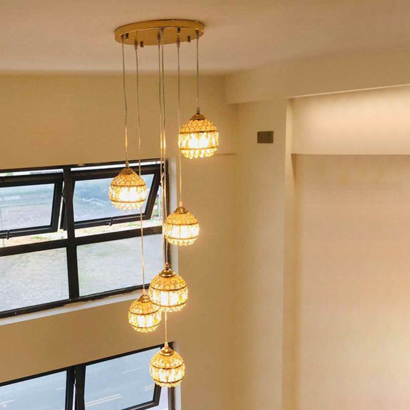 Modern Gold Crystal Pendant Light Fixture For Staircase 6 / Regular