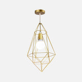 Nordic Style Gold Metal Wire Cage Pendant Light For Dining Room Ceiling / Long Cone