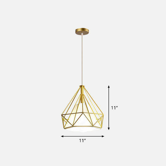 Gold Wire Cage Pendant Light - Nordic Style Ceiling Lamp For Dining Room