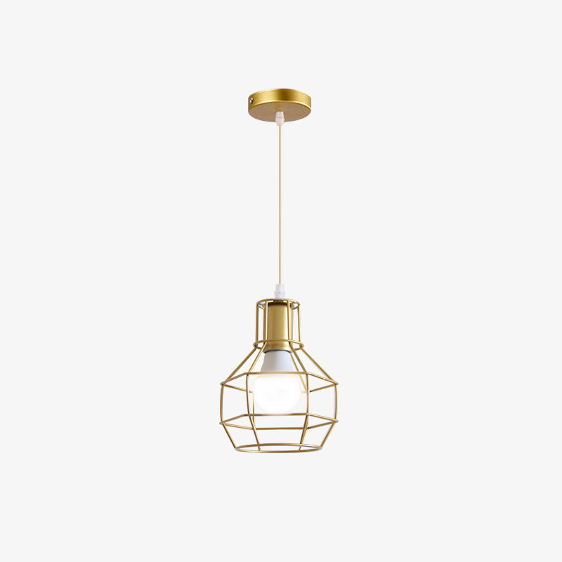 Gold Wire Cage Pendant Light - Nordic Style Ceiling Lamp For Dining Room / Metal Frame